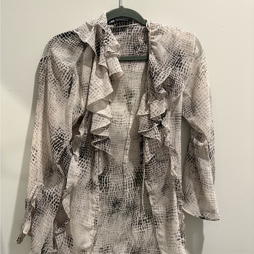 Zara Ruffled Animal Print Blouse